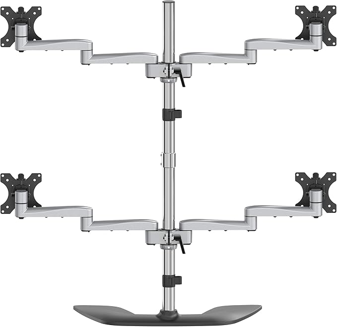 StarTech.com Desktop Quad Monitor Stand - Ergonomic VESA 4 Monitor Arm (2x2) up to 32" (17.6lb/8kg) - Free Standing Articulating Universal Pole Mount - Height Adjustable/Tilt/Swivel/Rotate (ARMQUADSS)