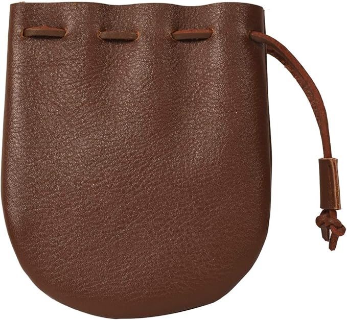 Nabob Leather Leather Drawstring Pouch, Coin Bag, Medicine Tobacco Pouch Medieval Reenactment Made in U.S.A Size 5" x 4.5"