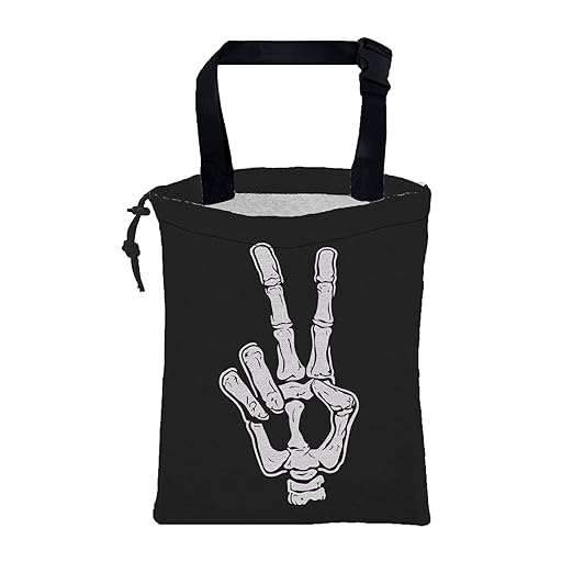 Car Garbage Bag Skeleton Hand Peace Sign Drawstring Car Trash Bag Hanging for Back Seat with Adjustable Buckle Canvas Vehicle Trash Can Easy-to-Install