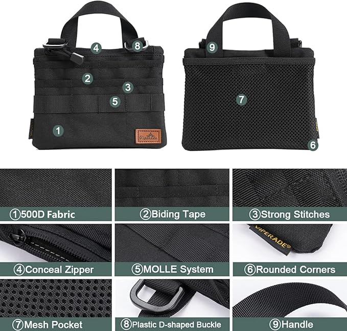 VIPERADE VE5 Slim EDC Pouch with 7 Pockets, Mens Pocket Organizer Multitool Pouch, Mini Crossbody Messenger Bag (No Strap)