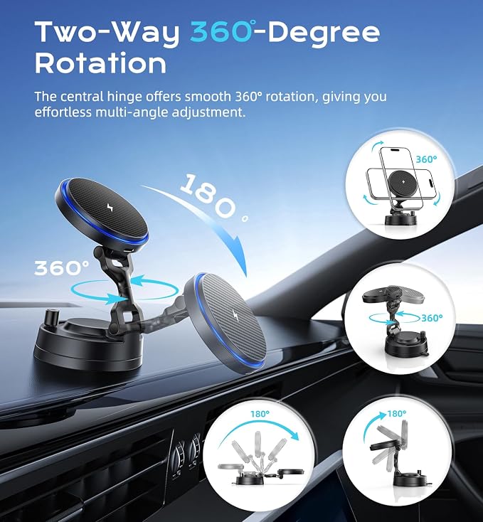 OANDYS for Mag-Safe Car Mount Charger 15W Fast Wireless Charging Magnetic Car Phone Holder, 82+LBS Strongest Suction, 3200gf Strongest Magnetic,360°Rotatable Stand for iPhone 17-12 Pro Max Plus Air