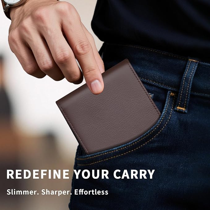 Mens Wallet - Genuine Leather Bifold RFID Blocking Slim Front Pocket Large Capacity with 10 Card Slots, 2 ID Windows & 2 Cash Pockets - Heavy Duty Stitched Gift for Men (Brown)