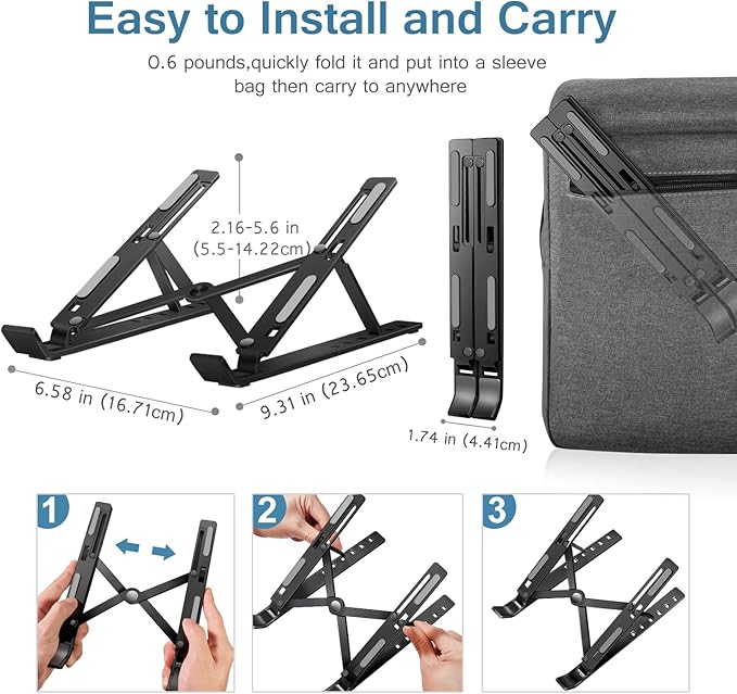 ivoler Laptop Stand, Laptop Holder Riser Computer Tablet Stand, 6 Angles Adjustable Aluminum Ergonomic Foldable Portable Desktop Holder Compatible with 10-15.6” MacBook,iPad, HP, Dell, Lenovo Black