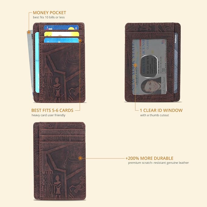 Oak Leathers Leather Slim Minimalist Wallet for Men & Women RFID Front Pocket Leather Card Holder Wallets (Egyptian Brown)