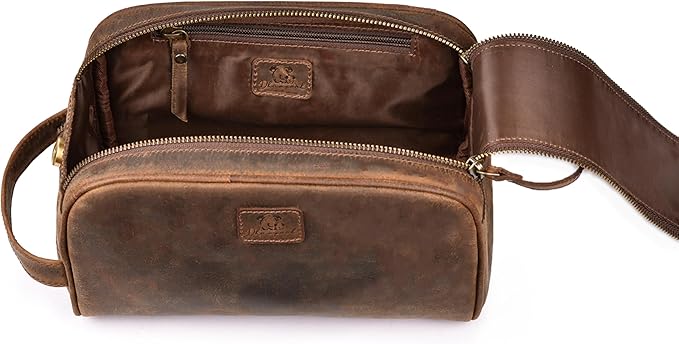 King-Size Premium Leather Toiletry Travel Pouch – Handcrafted Vintage Dopp Kit Bag with Waterproof Lining, Spacious Design for Travel Essentials - Brown