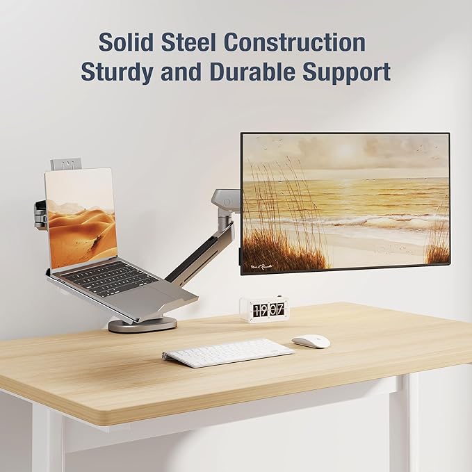 AVLT Adjustable Laptop Tray with Support for 120mm Fans Compatible with VESA 75x75 Monitor Arm - Suitable for Laptops Up to 17Inch - Gray (Fan Not Included)