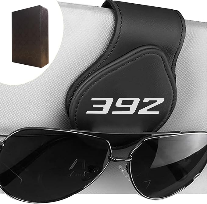 Car Sunglasses Holder for Dodge 392 Car Sun Visor Leather Glasses Sunglass Clip Magnetic Eyeglass Hanger Mount Car Accessories 392 Owners