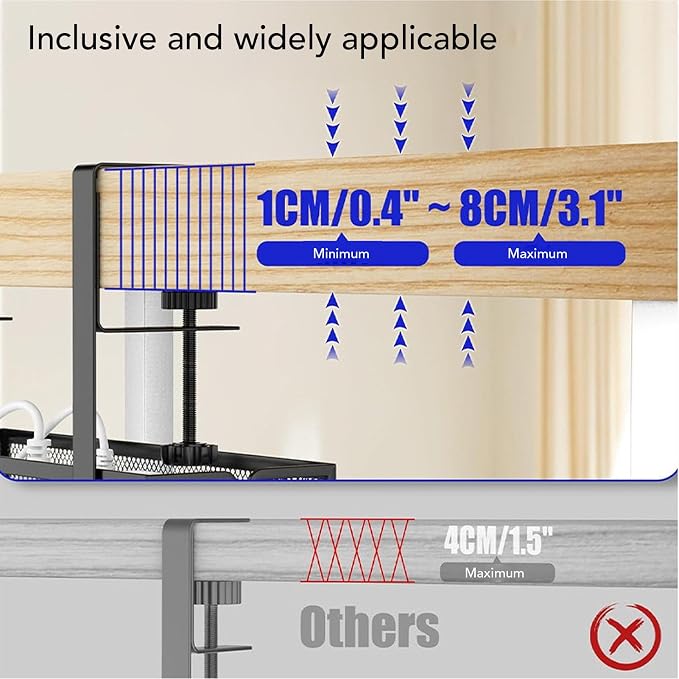 Fdit Fdit Under Desk Cable Management Tray, No Drill Metal Cable Organizer with Clamp, Wire Management Tray with Cable Ties for Home Office Desk (Black)