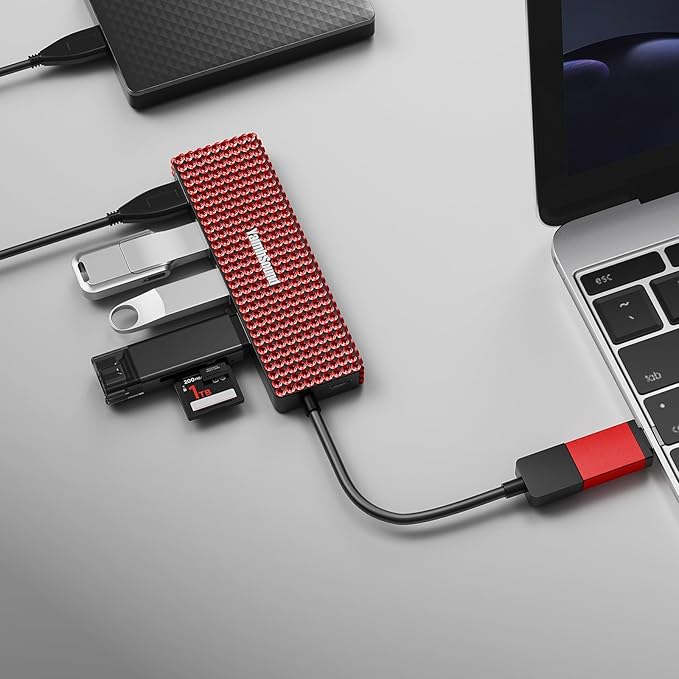 USB Splitter for Laptop, Laptop USB Port Expander, USB Hub Adapter for PC,MacBook Pro,Mac Air,Surface, Flash Drive, SSD,Gaming, Red