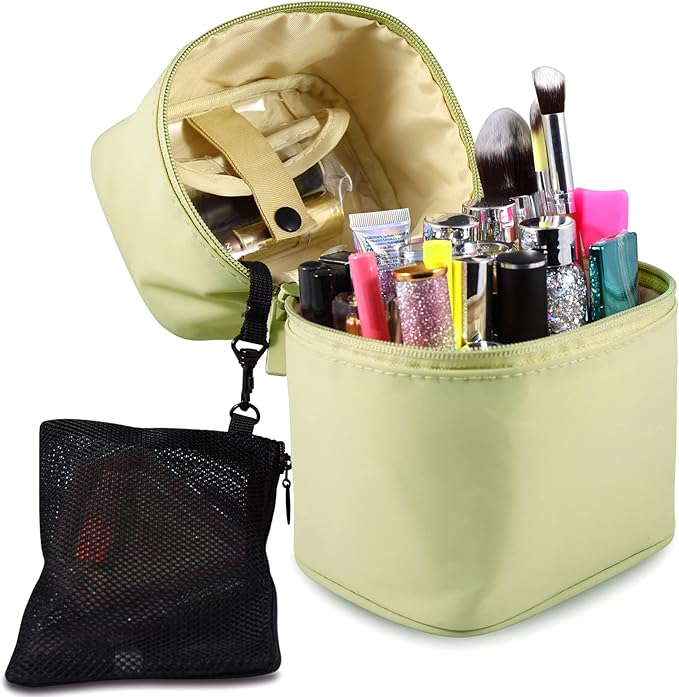 Makeup Bag Travel Cosmetic Bag 7.5x5.5x4.4 Inch Makeup Brush Holder Organizer Cute Portable Artist Toiletry Storage Bag Cosmetics Case for Women Girls(Green)