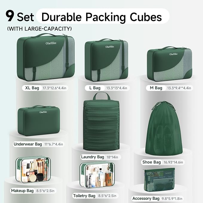 9 Set Packing Cubes for Travel, Gifts for Women Mom,Anti-Tearing Suitcase Organizer,OlarHike Vacation Essentials & Accessories for Cruise Ship