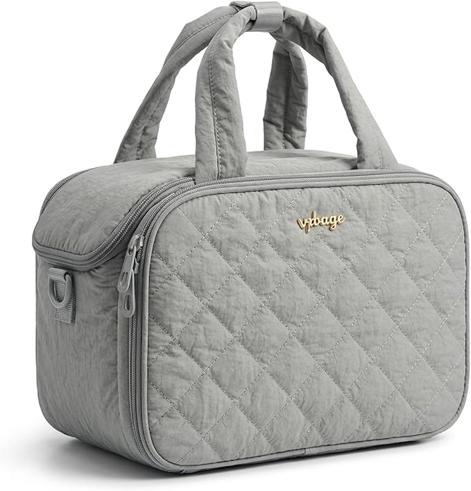 Lightweight Structured Travel Toiletry Bag for Women - Wide-Open Puffer Mini Duffel with Removable Divider, Waterproof Lining, Water-Resistant Exterior, Fits Full-Size Bottles & Shower Essentials