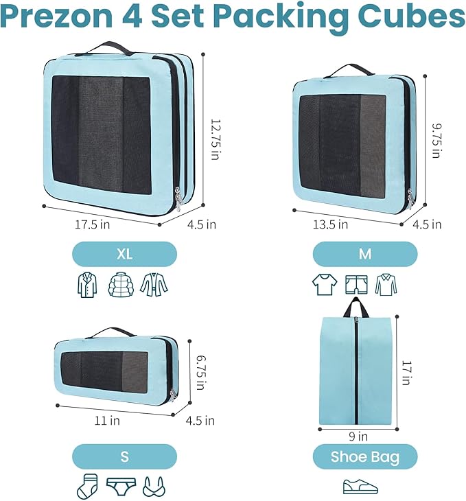 Compression Packing Cubes for Travel, Lightweight Vacation Travel Essentials, Travel Accessories for Suitcase Organizer Bags Set, Durable Luggage Organizer