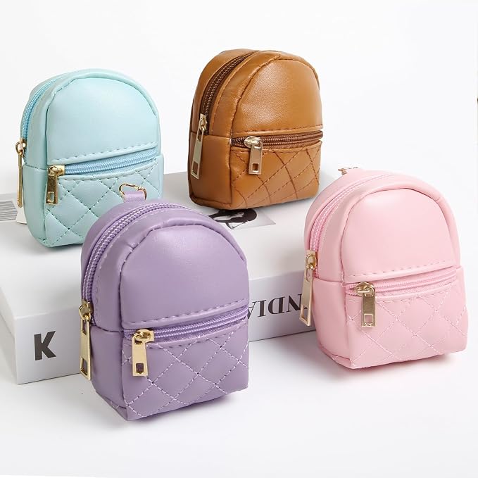 AIBFRID 4Pcs Mini Backpack Keychain,Cute Cosmetic Bag for Women for Grandkids,PU Leather Makeup Bag Key Pocket Lipstick Bag Birthday Gifts for 4 5 6 7 8 9 10 11 12 Year Old Girls