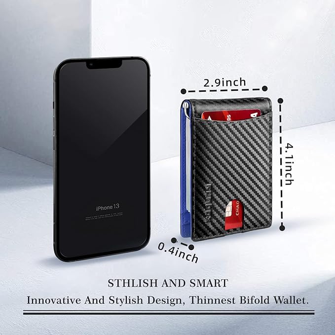 RUNBOX Slim Wallet for Men Genuine Leather RFID Blocking Bifold Minimalist Front Pocket Mens Wallet with Money Clip Thin Gift Box