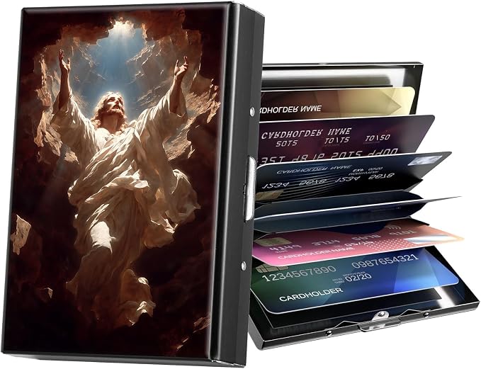 Metal Wallet,Credit Card Holder for Women Men,RFID Blocking Card Holder Mini Slim Aluminum Wallet ID Case Hard Case Business Card Holder Case,Jesus Cave Light