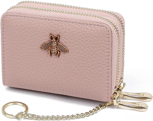 imeetu RFID Credit Card Holder, Small Leather Zipper Card Case Wallet for Women