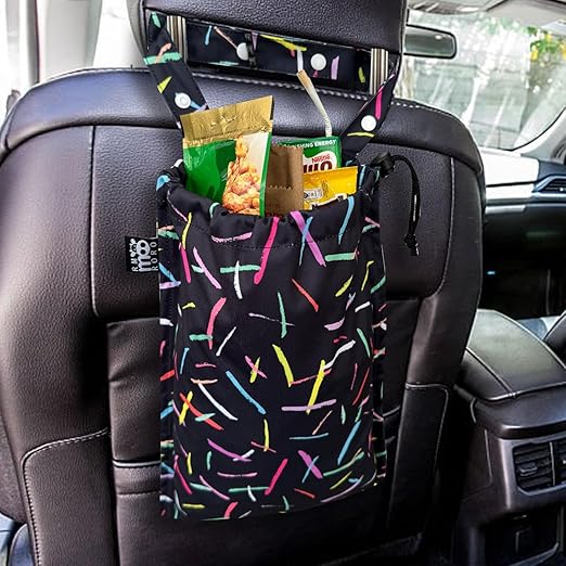 Cute Hanging Car Trash Garbage Bag 100% Leakproof Waterproof Multipurpose for Car Back Front Seat Console with Hanging Strap (Colorful Lines)