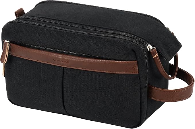 Vorspack Large Canvas Toiletry Bag for Men - Water Resistant Travel Bag for Toiletries, Bathroom Essentials, Accessories - Black