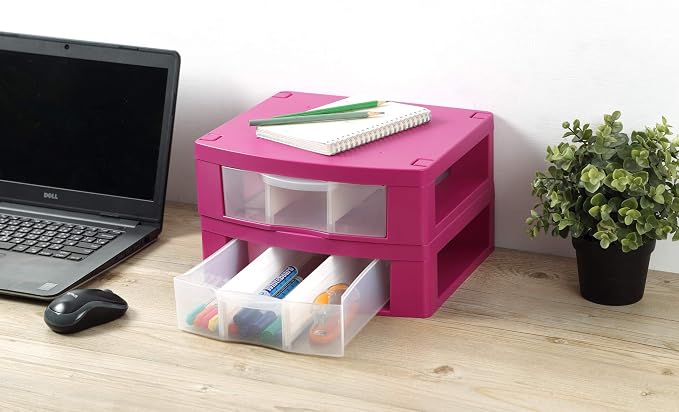 Locker Drawer. Includes 2 Removable Drawer Dividers. Heavy Duty. Fits 12" Wide Locker (Magenta Double)