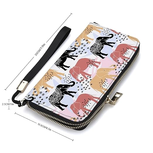 Clutch Wallet Holder for Women Men Watercolor Elephant And Dot Portable Accordion Zipper Credit Card Storage Bag Waterproof Purse Leather Wallet for Travel Work Shopping