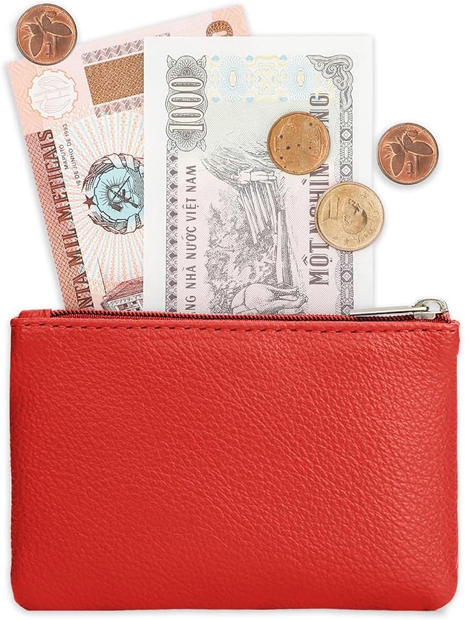 KALIONE 2 Pack Coin Purse, Portable PU Leather Coin Purse with Zipper Coin Purse Mini Change Purse Small Coin Purse for Women Credit Card Folded Bills ID Key Headset Lipstick(Black&Red)