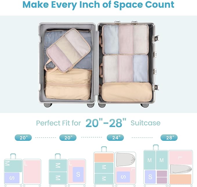 Cambond Compression Packing Cubes for Travel - Lightweight Expandable Travel Bags Luggage Organizers Travel Essentials Compression Cubes for Travel Space Saver for Carry on Suitcases Organizer