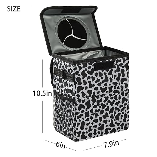 AOKJOY Car garbage can with lid Leak Proof Vehicle Trash Can 3 Storage Pockets Hanging Waterproof car trash bag for suv cow