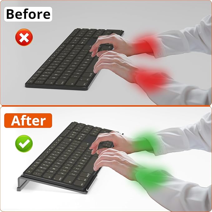 Richboom Computer Keyboard Stand Tilt PC Keyboard Stand Riser for Easy Ergonomic Typing, Acrylic Keyboard Tray Holder for Office Desk, Home, School, with Silicone Anti-Slip Case, Black