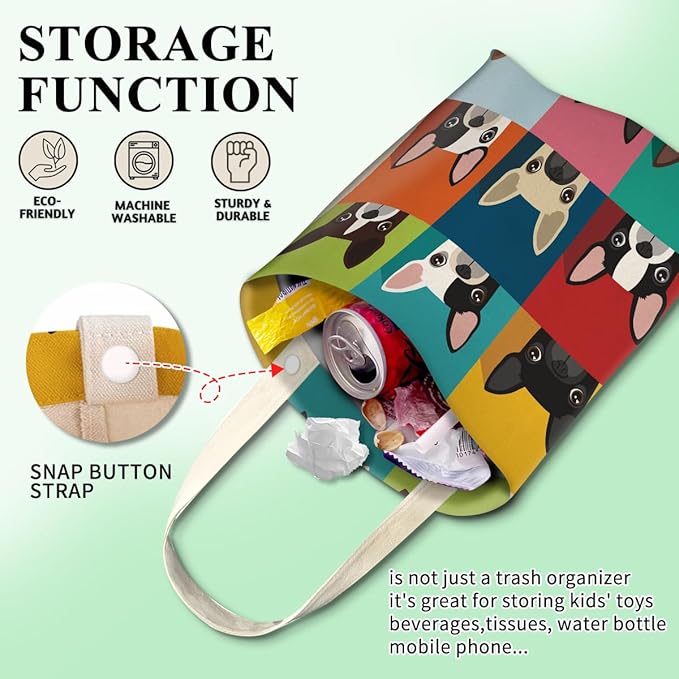 Car Trash Can, Cute Car Trash Bag, Hanging Car Organizer and Storage Bag, Trash Bin for Car Accessories, Vehicle, Travelling, Camping Cute Colorful Cartoon Dogs