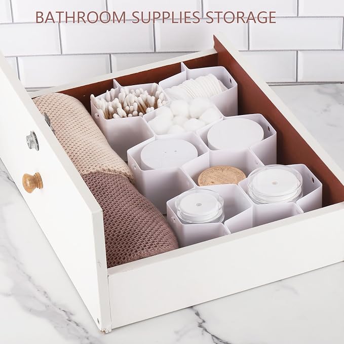 32Pcs Honeycomb Drawer Organizer Divider for Underwear Socks Bras Ties Belts Scarves (112 Slots)