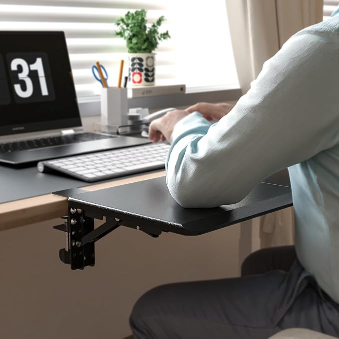 ETHU Ergonomics Desk Extender Tray, 25.6"x11.4" Large Size Foldable Keyboard Extender Tray Clamp On, Armrest Support for Home and Office (Black)