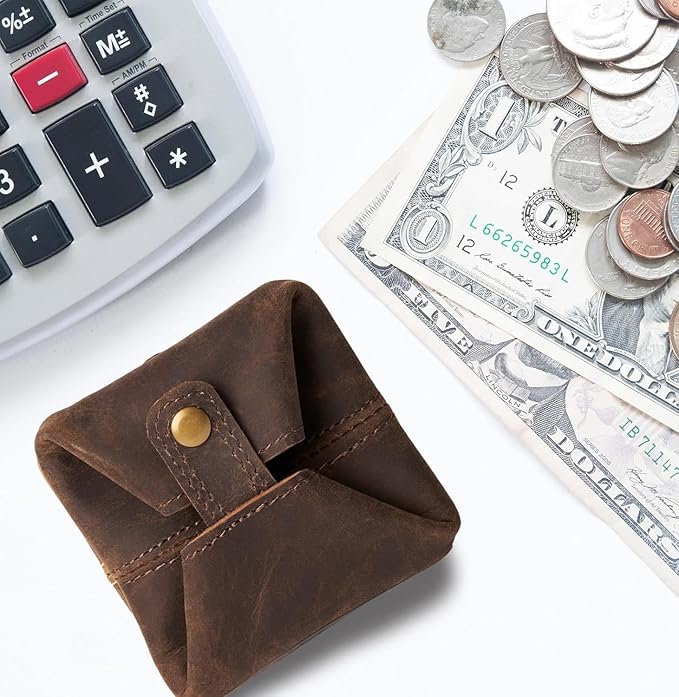Full Grain Vintage Brown Leather Mini Coin Pocket | Leather Coin Pouch |Change Holder for Men & Women (Brown)