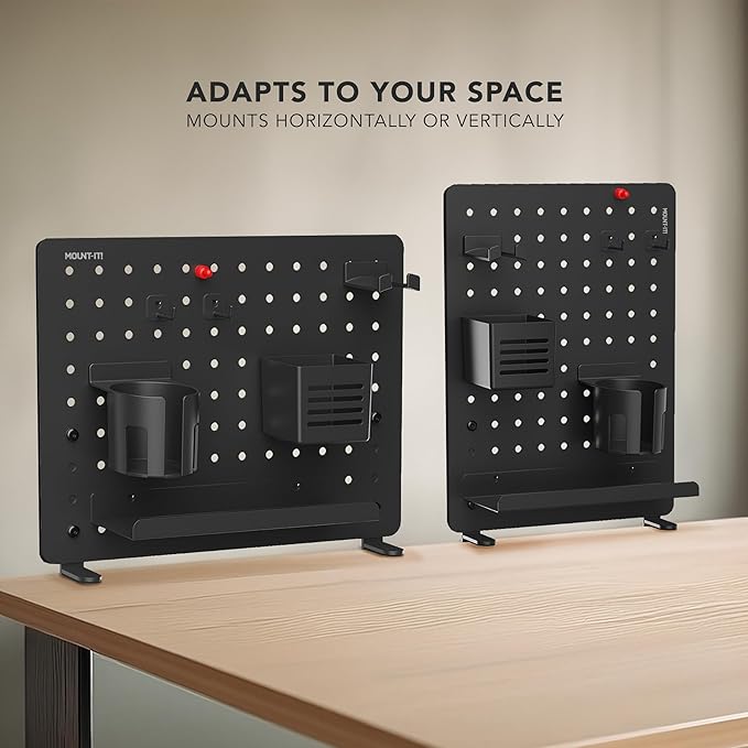 Mount-It! Clamp-On Pegboard Organizer | Adaptable Desk Storage for Home Office, Gaming & Crafting | Easily Organize Essentials with Shelf, Cup Holder & Hooks (Black)