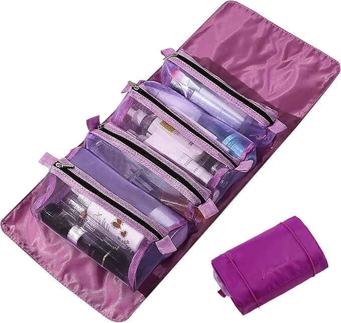 LumiSyne 4 In 1 Detachable Toiletry Bag Hanging Roll-Up Makeup Bag Large Capacity Travel Wash Bag Mesh Cosmetic Bag Portable Foldable Toiletry Bag Waterproof Cosmetic Organizer Bag For Travel Daily