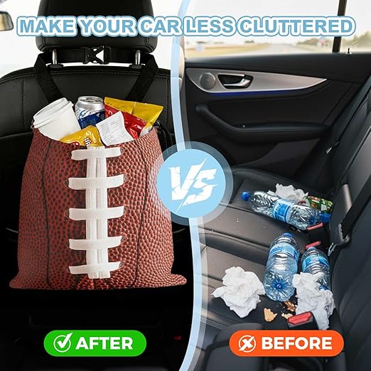 Football Texture Car Trash Bag - Waterproof Car Trash Bag Hanging Leakproof Car Garbage Bag - Washable Reusable Trash Bag For Car Interior Hanging Organizer Storage Vehicle Travelling Camping