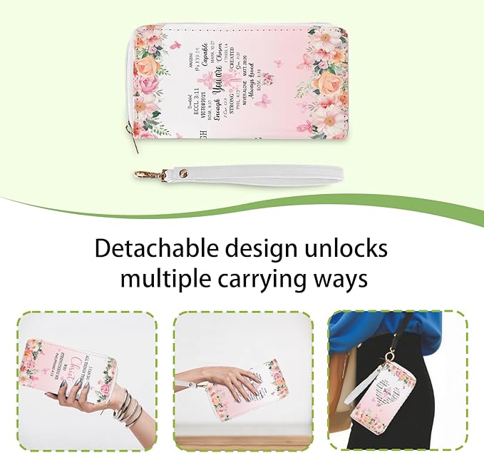 Christian Inspirational Wallet for Women - Slim PU Leather Womens Wallet with Scripture Verses, Zipper Coin Purse, Small Card Holder Wallet, Wristlet Wallets for Church Ladies (Faith-Based Gift)