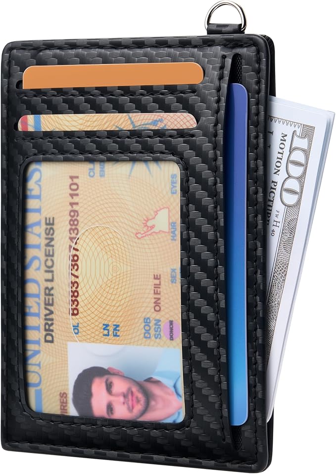 Mayski Slim Wallet, Credit Card Holder for Women, Minimalist Front Pocket RFID Blocking Card Cases, Small Wallet Women Men(Carbon Fiber Black)