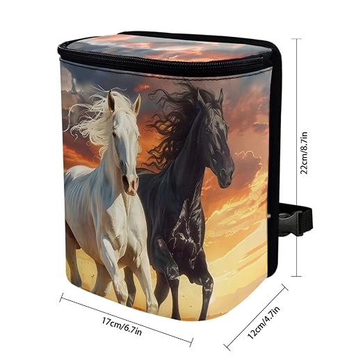 Biyejit Sunset Horse Car Trash Can with Lid Car Accessories Leak Proof Car Trash Bag Hanging Waterproof Car Garbage Can Multipurpose Storage Container for Back Seat Road Trip