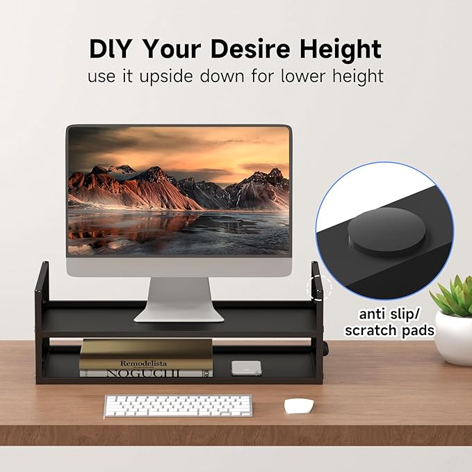 Pholiten Monitor Stand Riser, Desktop Stand, Computer Stand, Ergonomic Design, Two-Level Design, Desktop Organization, Keyboard Smartphone Storage, Printer Stand, Display Stand, 16.5 x 9.3 x 5.6