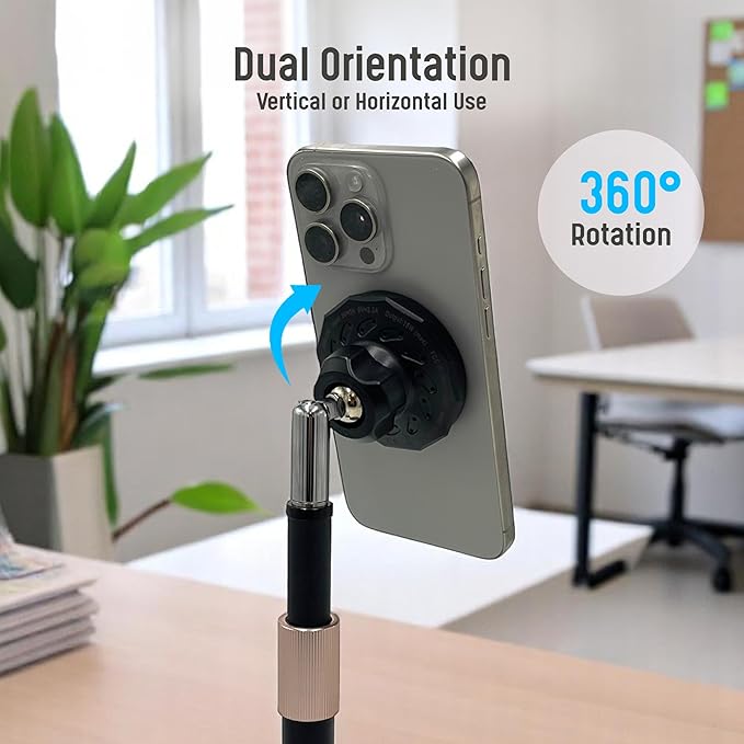 GALVANOX Magnetic Fast-Charging Desk Phone Stand (Adjustable Height) Compatible with MagSafe, Tall Wireless Charger, Heavy Metal Base (15W) Desktop iPhone Holder, Great for Office/Video Calls