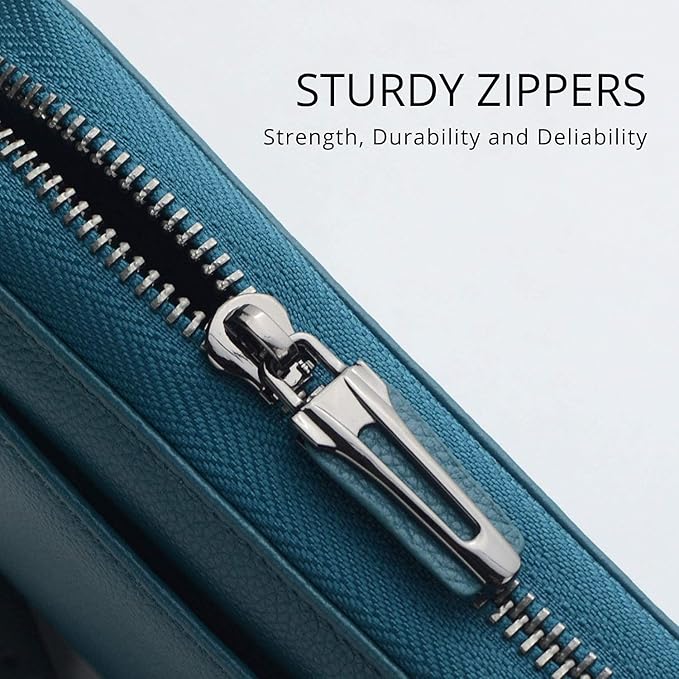 Travel Document Organizer RFID Blocking Leather Multiple Passport Wallet Family Holder Id Wrist Strap(Lake Blue)
