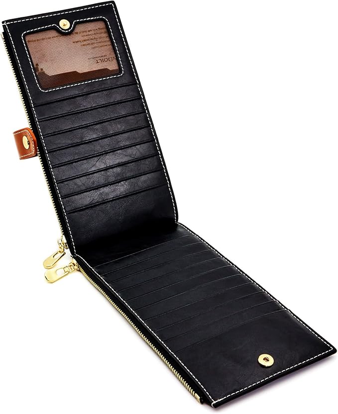 ANDOILT Women's Genuine Leather Wallet RFID Blocking Credit Card Holder Zipper Purse Cell Phone Handbag