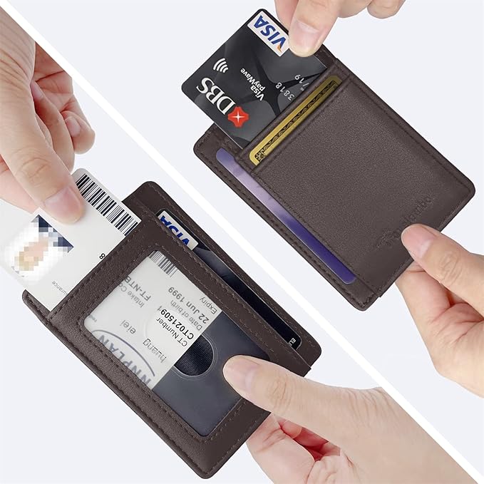 Travelambo Front Pocket Minimalist Leather Slim Wallet RFID Blocking Medium Size