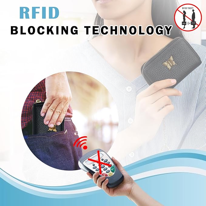 imeetu RFID Credit Card Holder for Women Genuine Leather Card Case Wallet with Zipper and Removable Keychain (Purple Coffee)