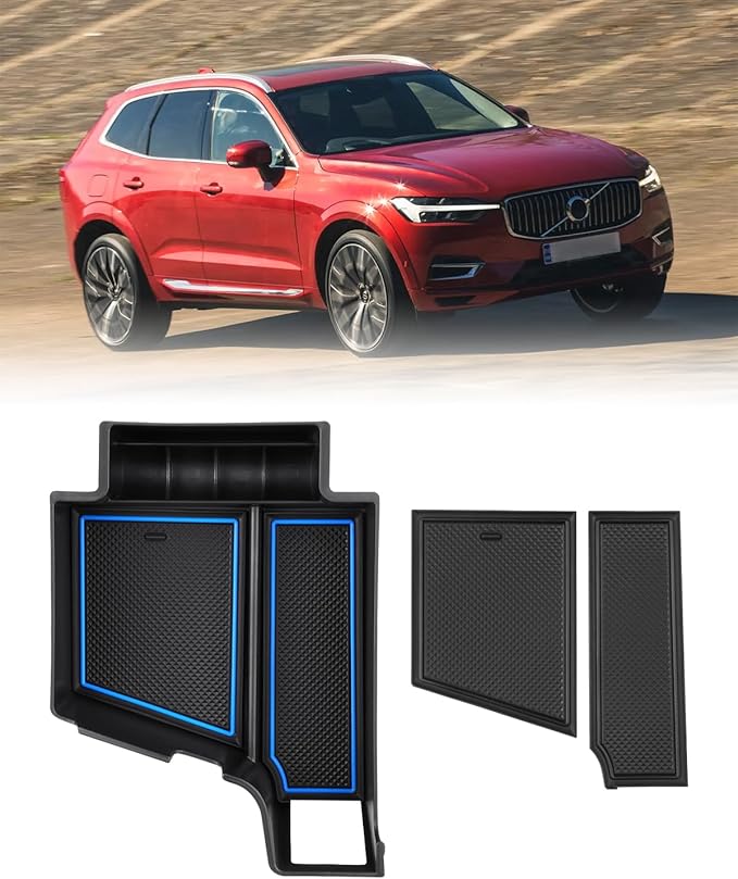 FIILINES Center Console Organizer for Volvo XC60 2018-2025, XC90 2021-2025, S90 S60 (2020-2025) V60 V90, Center Console Tray Secondary Armrest Storage Box ABS Insert Container with Anti-Slip Mats