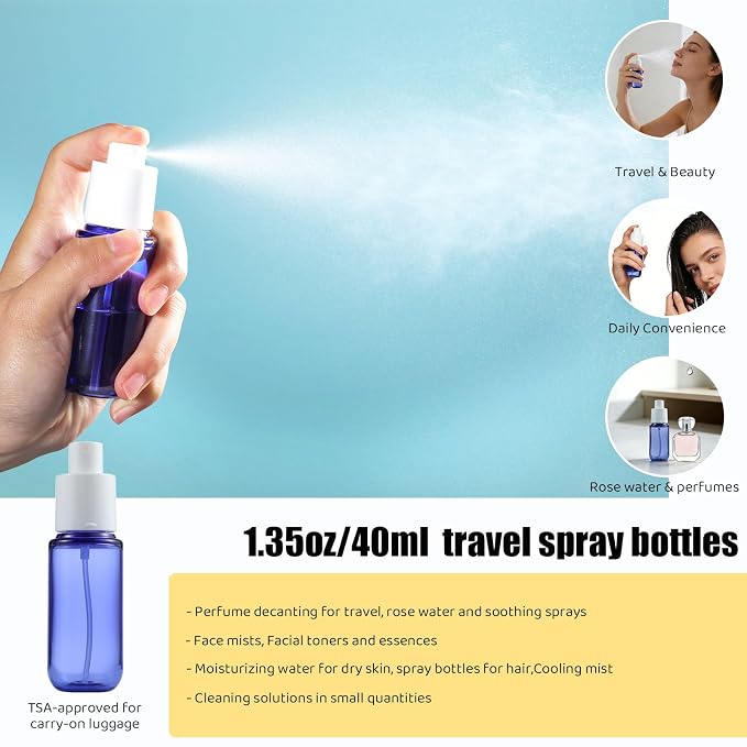 GearTrust Labeled Travel Bottles for Toiletries, 3.4oz TSA Approved Travel Shampoo and Conditioner Bottles with Spray, Leak Proof Clear Plastic Containers with Flip Cap-5 PCS