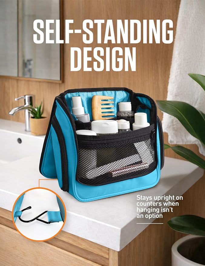 VENTURE 4TH Hanging Travel Toiletry Bag for Women & Men – Large Toiletry Organizer with 18 Compartments, Removable TSA Pouch, Travel Wash Bag for Toiletries, Makeup & Shaving Kit (Light Blue)