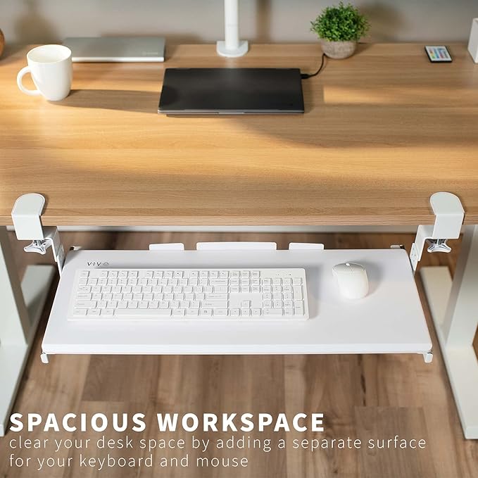 VIVO Large Height Adjustable Under Desk Keyboard Tray, C-clamp Mount System, 27 (33 Including Clamps) x 11 inch Slide-Out Platform for Typing, White, MOUNT-KB05HW