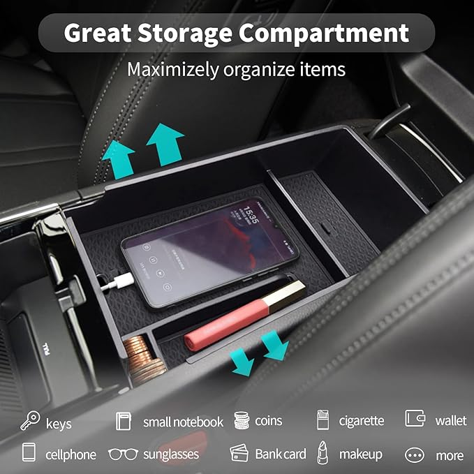 CDEFG for 2025 2026 Kia K5 Console Organizer: Center Console Insert ABS Black Material Armrest Organizer Tray Secondary Storage Box Compatible with 2021-2026 Kia K5 Accessories